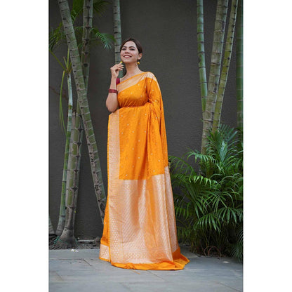 Isadora Life Yellow Woven Pre-Draped Saree with Unstitched Blouse