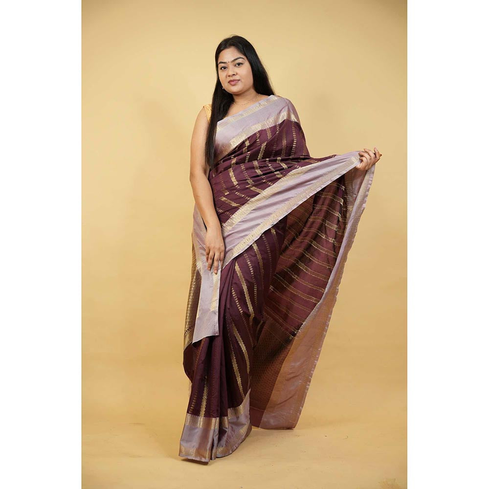 Isadora Life Brown Woven Pre-Draped Saree with Unstitched Blouse