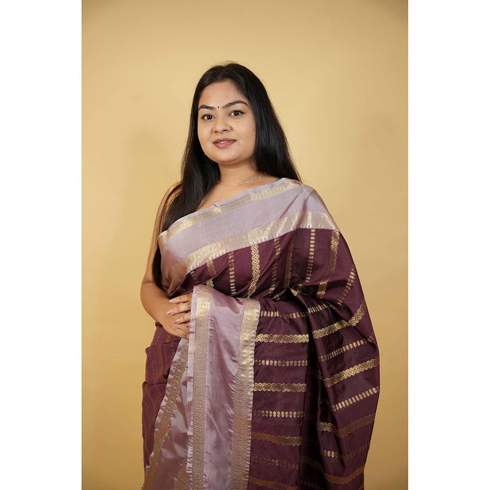 Isadora Life Brown Woven Pre-Draped Saree with Unstitched Blouse
