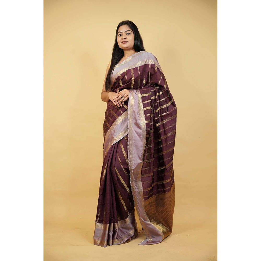 Isadora Life Brown Woven Pre-Draped Saree with Unstitched Blouse