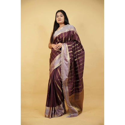 Isadora Life Brown Woven Pre-Draped Saree with Unstitched Blouse