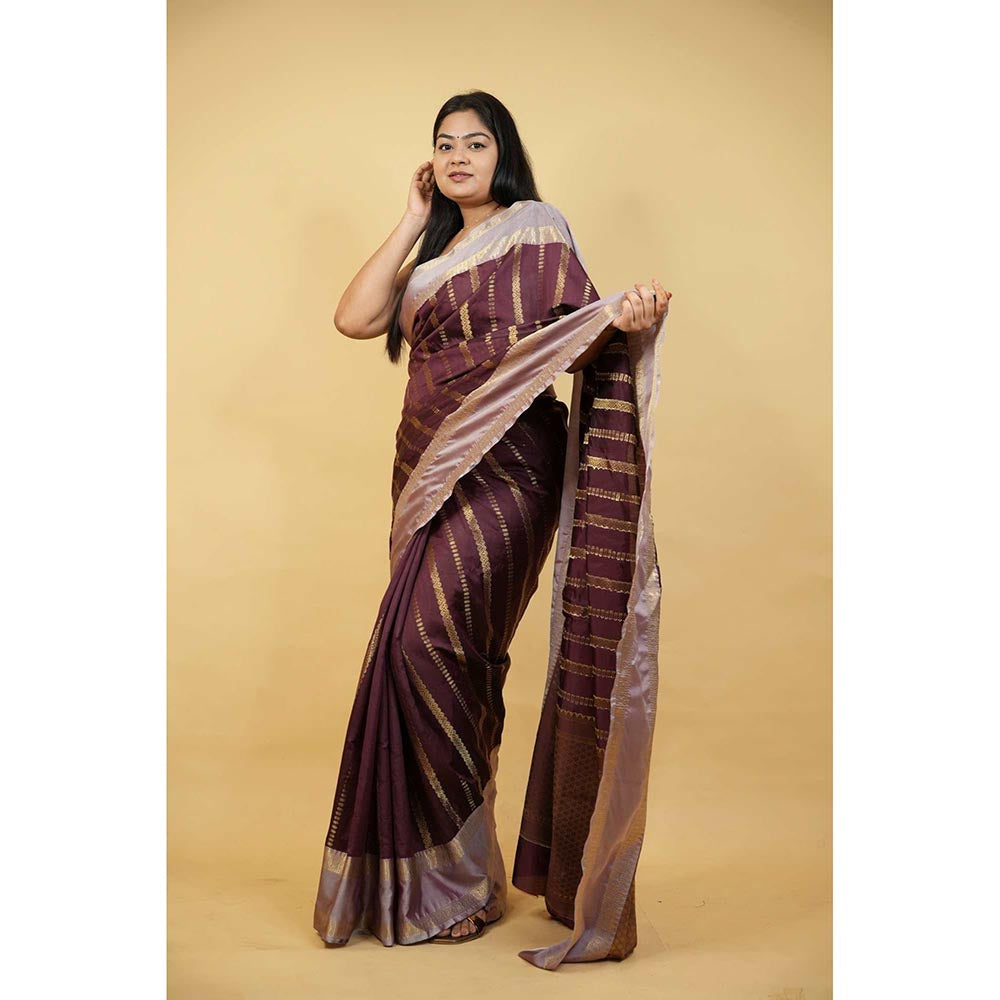 Isadora Life Brown Woven Pre-Draped Saree with Unstitched Blouse
