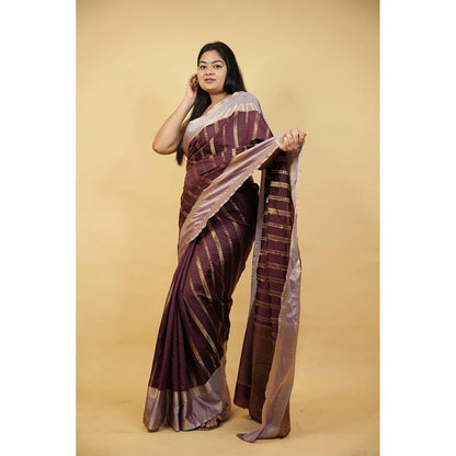 Isadora Life Brown Woven Pre-Draped Saree with Unstitched Blouse
