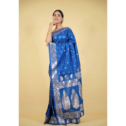 Isadora Life Blue Woven Pre-Draped Saree with Unstitched Blouse