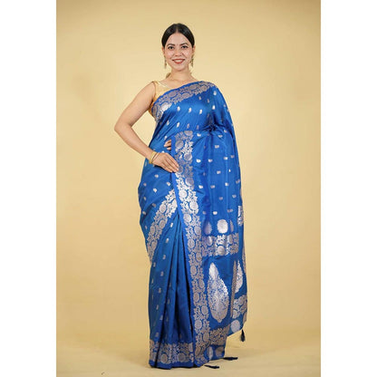 Isadora Life Blue Woven Pre-Draped Saree with Unstitched Blouse