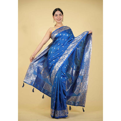 Isadora Life Blue Woven Pre-Draped Saree with Unstitched Blouse