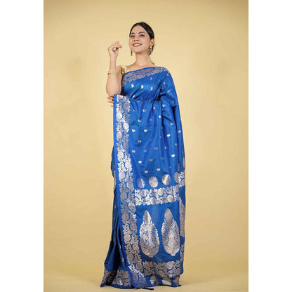 Isadora Life Blue Woven Pre-Draped Saree with Unstitched Blouse