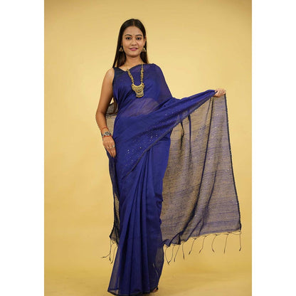 Isadora Life Blue Embellished/Sequined Pre-Draped Saree with Unstitched Blouse