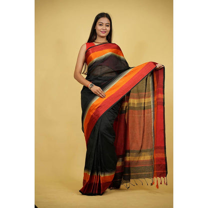Isadora Life Black Stripes Pre-Draped Saree with Unstitched Blouse