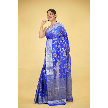 Isadora Life Blue Floral Pre-Draped Saree with Unstitched Blouse
