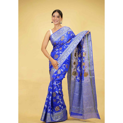 Isadora Life Blue Floral Pre-Draped Saree with Unstitched Blouse