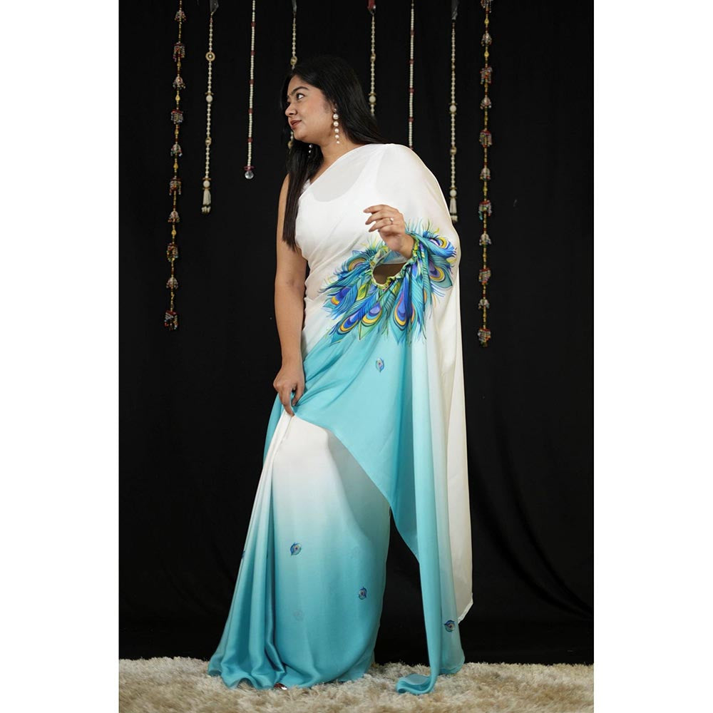 Isadora Life Multi-Color Printed Pre-Draped Saree with Unstitched Blouse