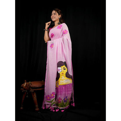 Isadora Life Pink Floral Pre-Draped Saree with Unstitched Blouse