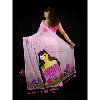 Isadora Life Pink Floral Pre-Draped Saree with Unstitched Blouse