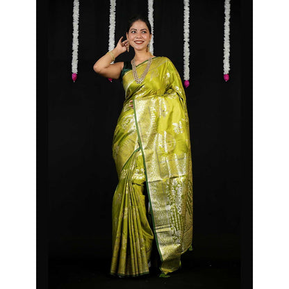 Isadora Life Green Floral Pre-Draped Saree with Unstitched Blouse