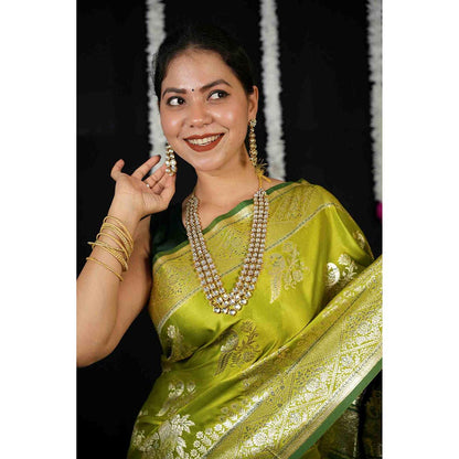 Isadora Life Green Floral Pre-Draped Saree with Unstitched Blouse