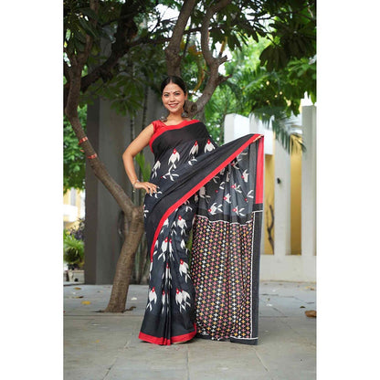 Isadora Life Black Printed Pre-Draped Saree with Unstitched Blouse