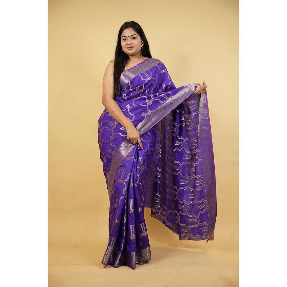 Isadora Life Blue Woven Pre-Draped Saree with Unstitched Blouse
