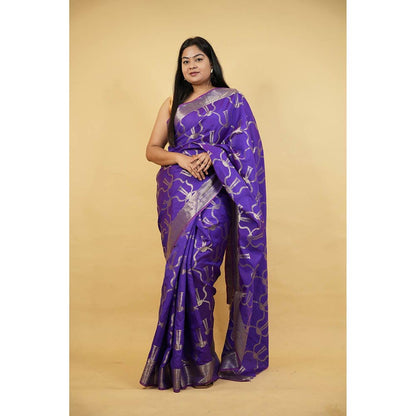 Isadora Life Blue Woven Pre-Draped Saree with Unstitched Blouse