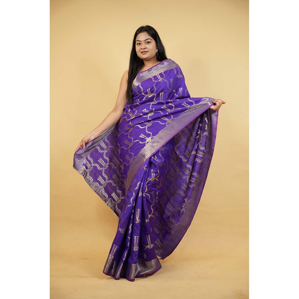 Isadora Life Blue Woven Pre-Draped Saree with Unstitched Blouse