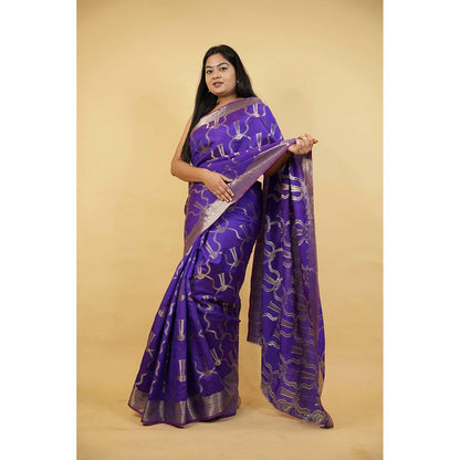 Isadora Life Blue Woven Pre-Draped Saree with Unstitched Blouse