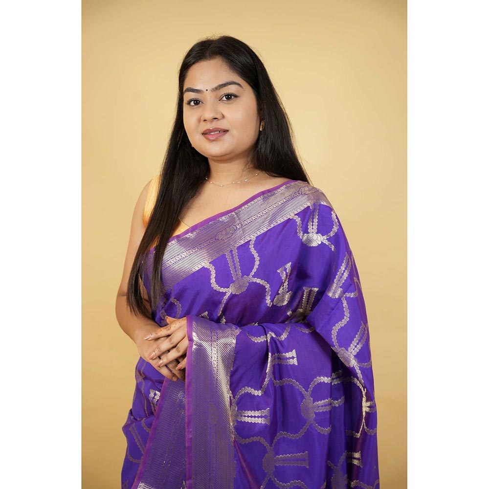Isadora Life Blue Woven Pre-Draped Saree with Unstitched Blouse