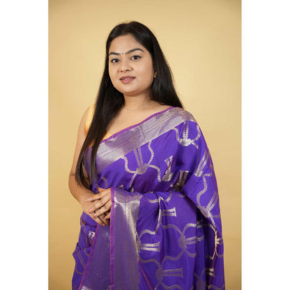 Isadora Life Blue Woven Pre-Draped Saree with Unstitched Blouse