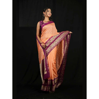 Isadora Life Peach Floral Pre-Draped Saree with Unstitched Blouse