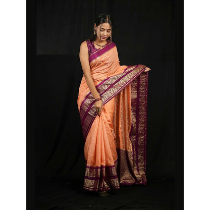 Isadora Life Peach Floral Pre-Draped Saree with Unstitched Blouse