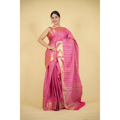 Isadora Life Pink Floral Pre-Draped Saree with Unstitched Blouse