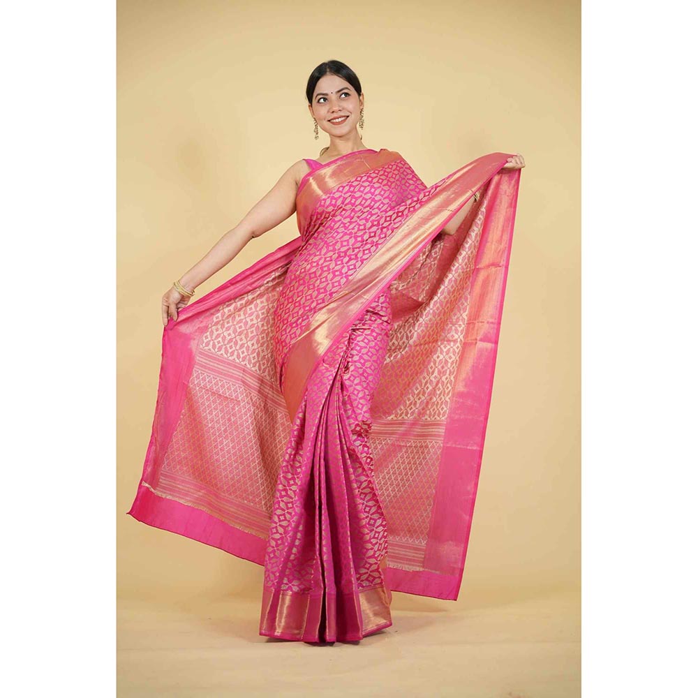 Isadora Life Pink Floral Pre-Draped Saree with Unstitched Blouse