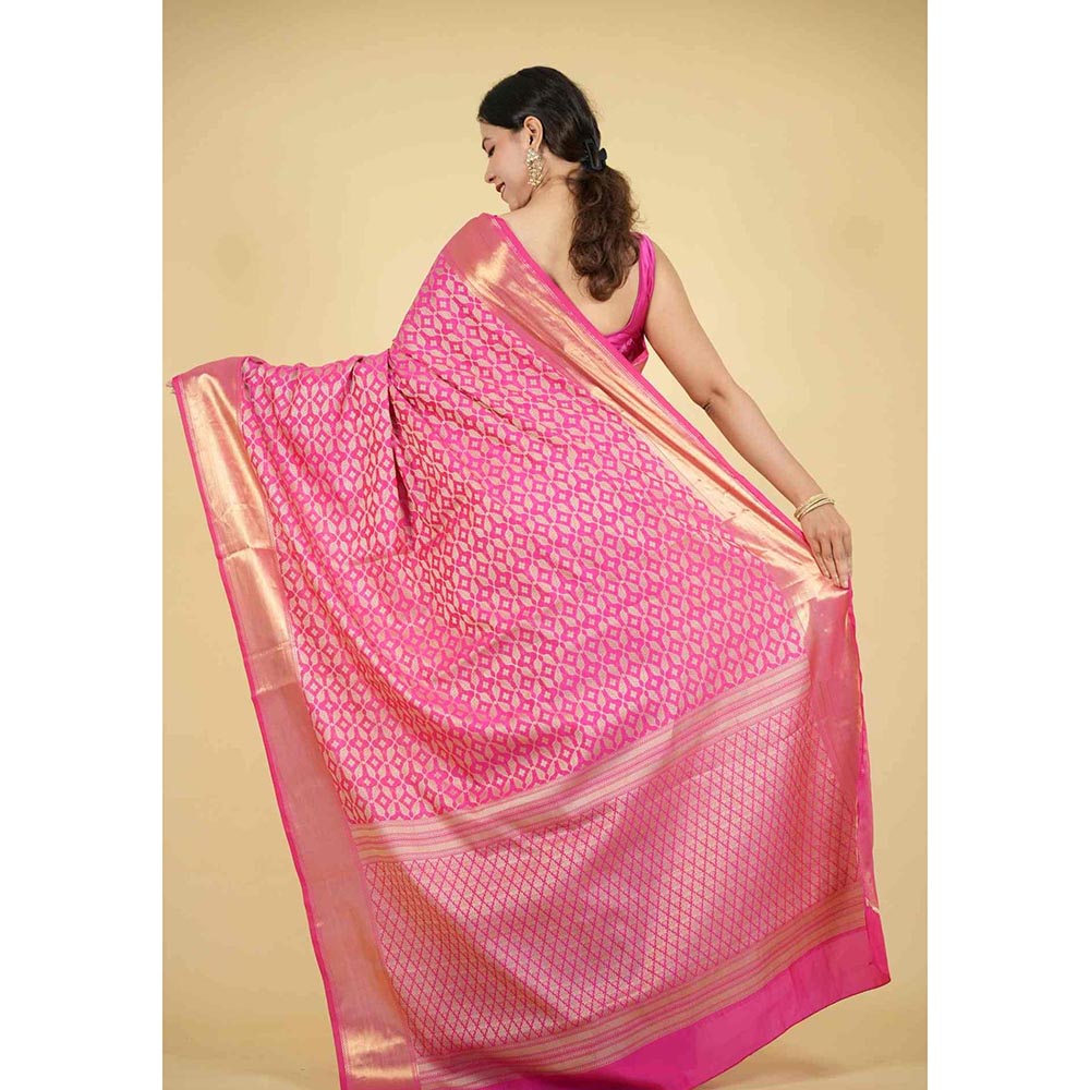 Isadora Life Pink Floral Pre-Draped Saree with Unstitched Blouse