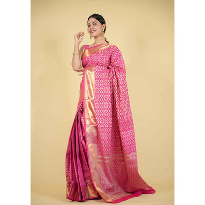 Isadora Life Pink Floral Pre-Draped Saree with Unstitched Blouse