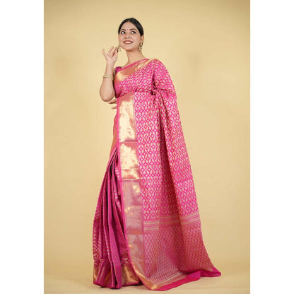 Isadora Life Pink Floral Pre-Draped Saree with Unstitched Blouse