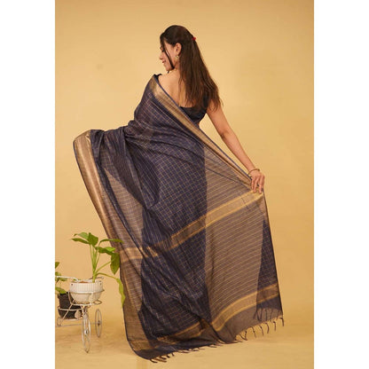 Isadora Life Black Checks Pre-Draped Saree with Unstitched Blouse