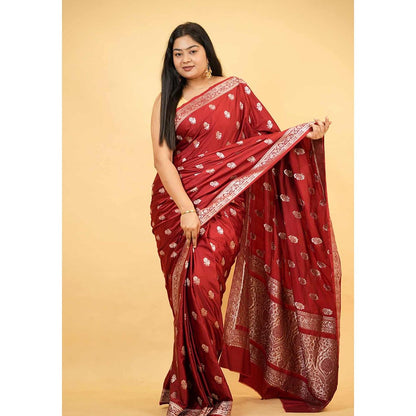 Isadora Life Red Floral Pre-Draped Saree with Unstitched Blouse