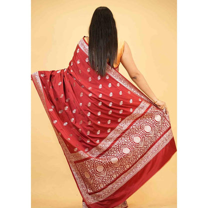 Isadora Life Red Floral Pre-Draped Saree with Unstitched Blouse