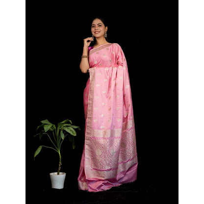 Isadora Life Pink Floral Pre-Draped Saree with Unstitched Blouse