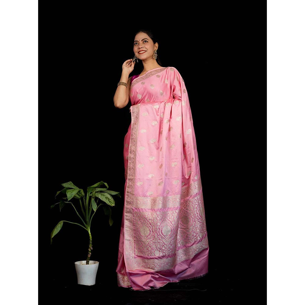 Isadora Life Pink Floral Pre-Draped Saree with Unstitched Blouse