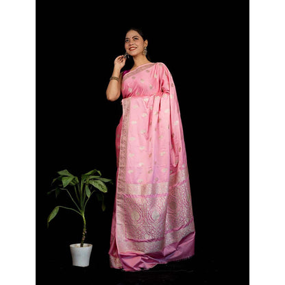 Isadora Life Pink Floral Pre-Draped Saree with Unstitched Blouse