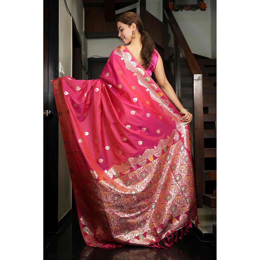 Isadora Life Peach Woven Pre-Draped Saree with Unstitched Blouse