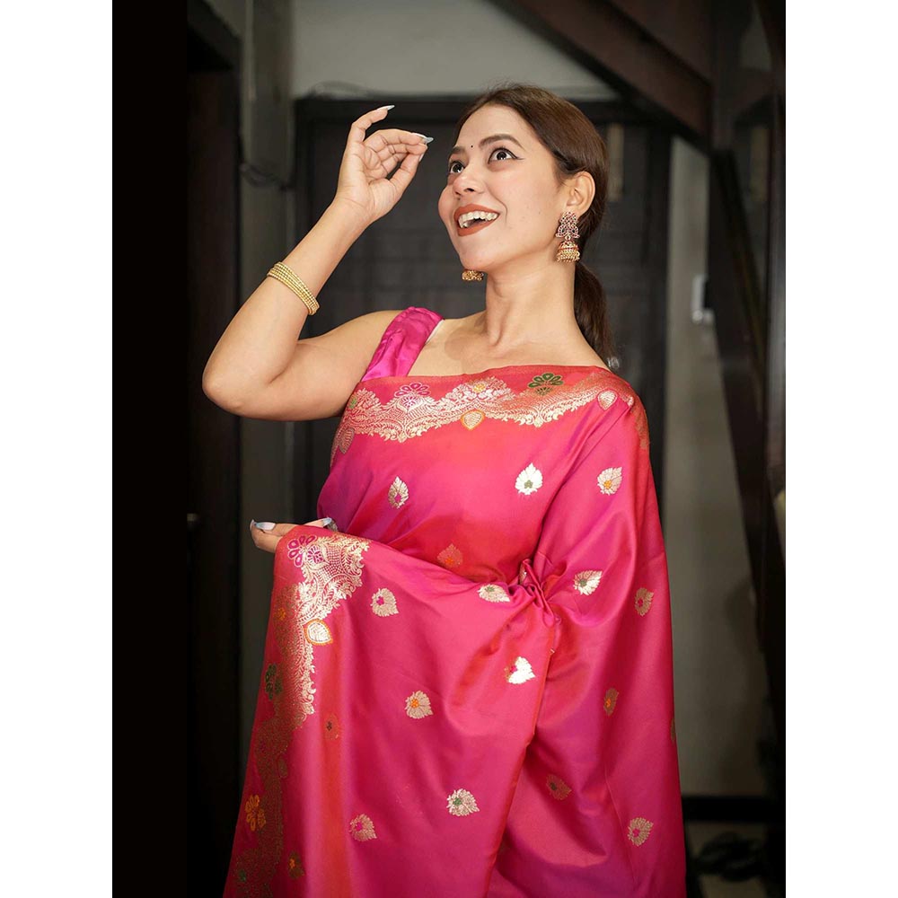 Isadora Life Peach Woven Pre-Draped Saree with Unstitched Blouse
