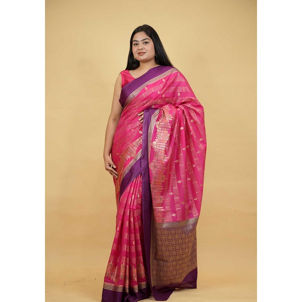Isadora Life Pink Woven Pre-Draped Saree with Unstitched Blouse