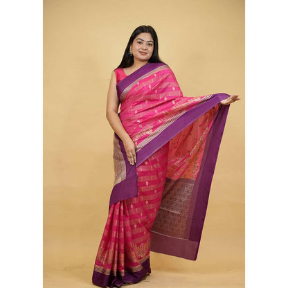 Isadora Life Pink Woven Pre-Draped Saree with Unstitched Blouse