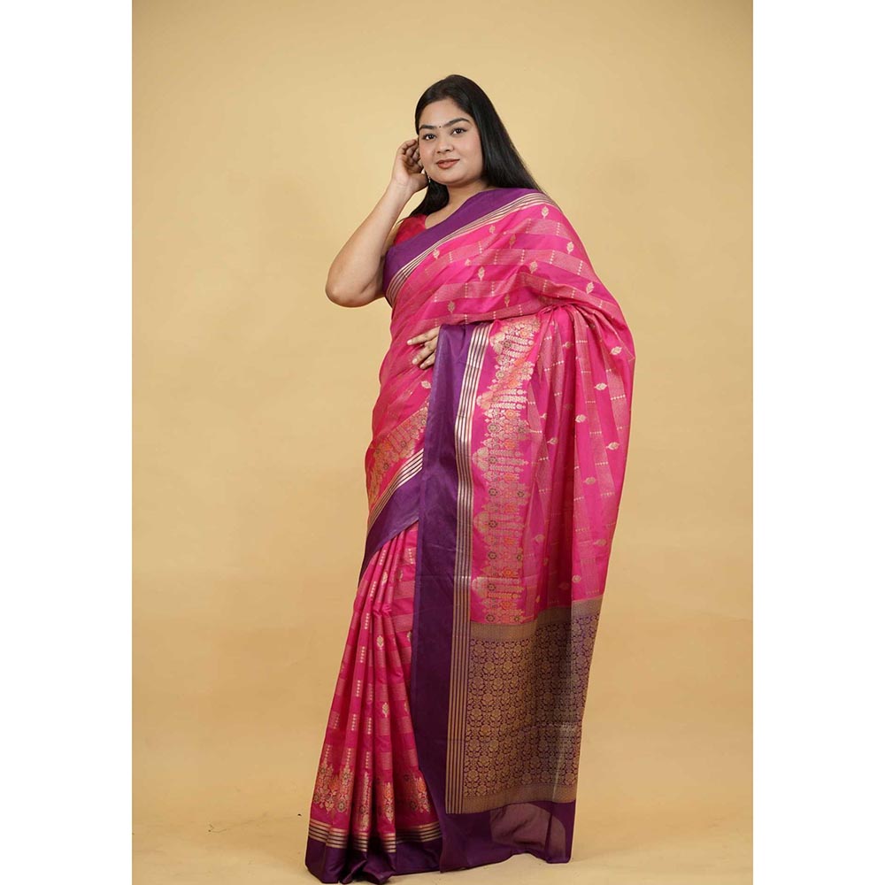 Isadora Life Pink Woven Pre-Draped Saree with Unstitched Blouse