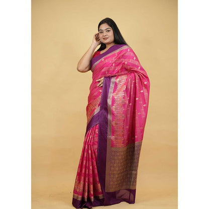 Isadora Life Pink Woven Pre-Draped Saree with Unstitched Blouse