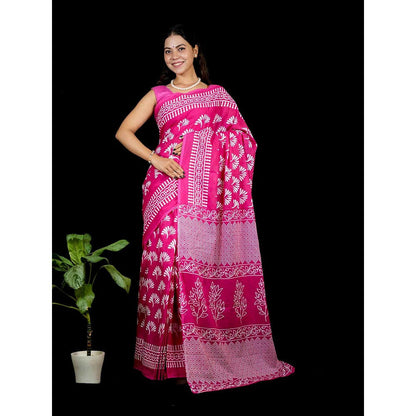 Isadora Life Pink Printed Pre-Draped Saree with Unstitched Blouse