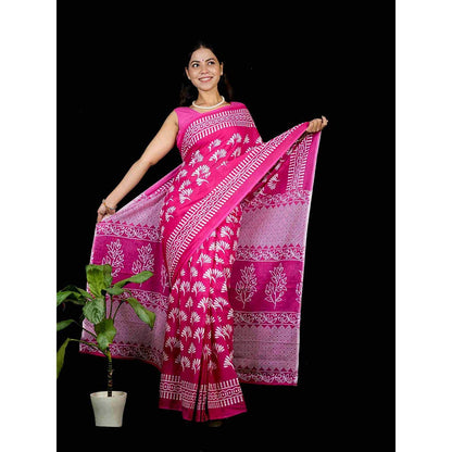 Isadora Life Pink Printed Pre-Draped Saree with Unstitched Blouse