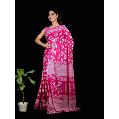 Isadora Life Pink Printed Pre-Draped Saree with Unstitched Blouse