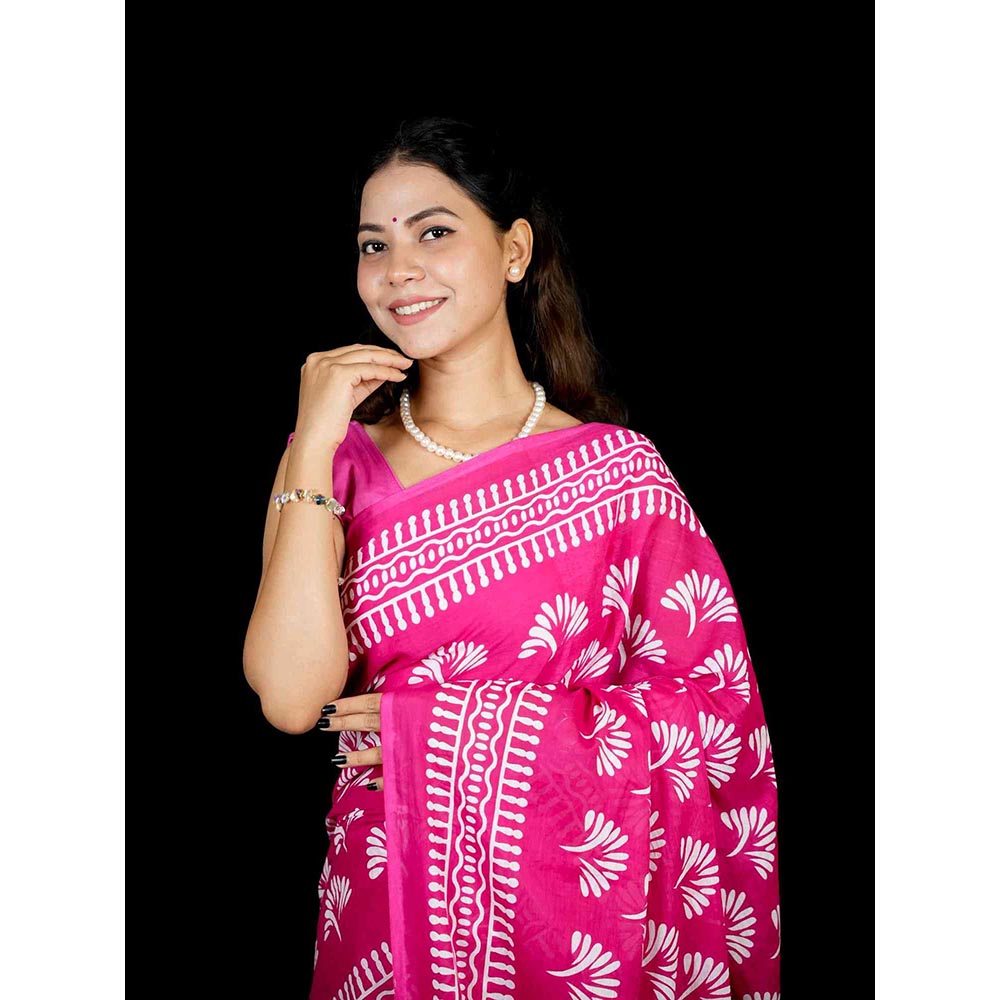 Isadora Life Pink Printed Pre-Draped Saree with Unstitched Blouse